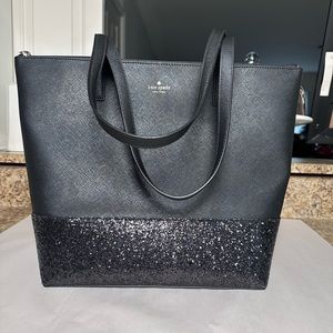 Kate Spade Greta Court Glitter Penny Tote Black Saffiano pvc WKRU5613 Tinsel NWT